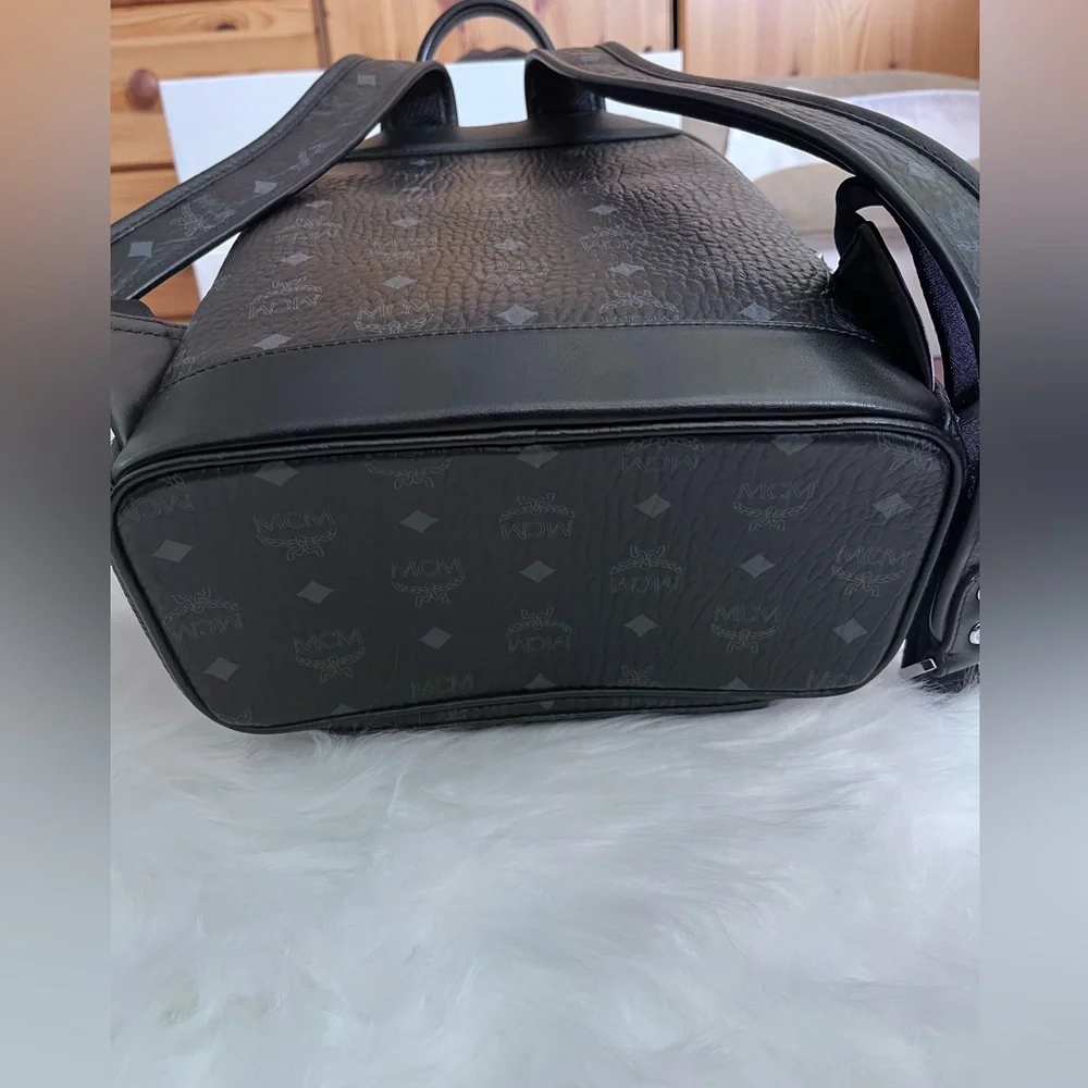 MCM Black Leather Studded Women’s Backpack with Monogram Print - Picture 7 of 16